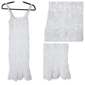 VINTAGE CRISP WHITE CROCHET LACE DRESS / COVER UP